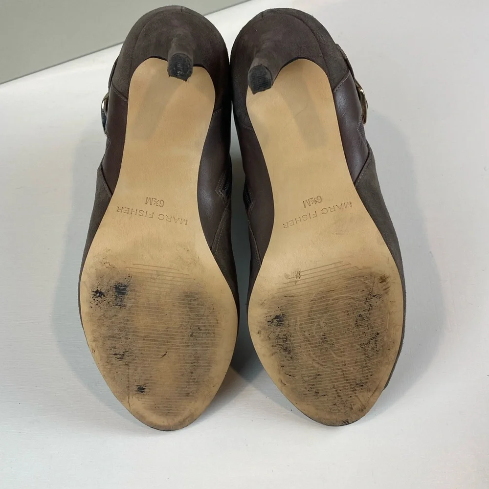 Marc Fisher‎ Shimmee Suede Peep Toe Booties 6.5aM Stiletto Ankle High Heels - Picture 4 of 5